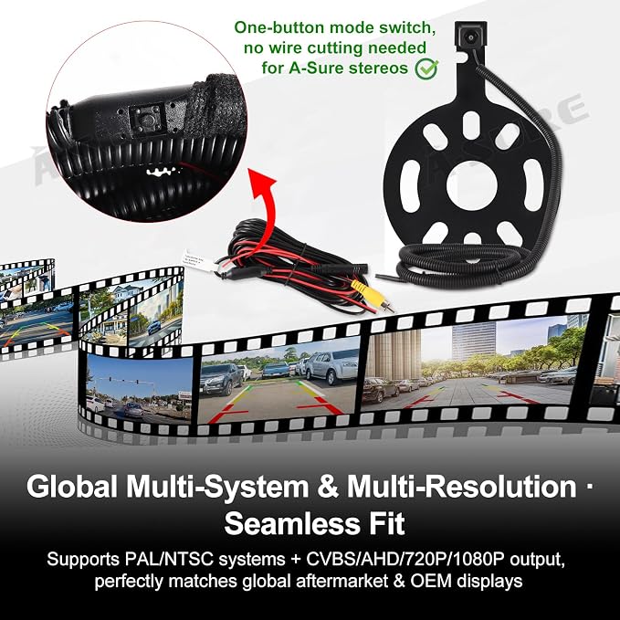 ASURE Spare Tire Backup Camera for Jeep Wrangler JK 2007-2017 | 1080P HD Starlight Rear View Camera, PAL NTSC AHD CVBS Switch, 170° Wide Angle, IP68 Waterproof