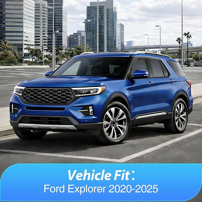 Tape-On Rain Guards for Ford Explorer 2020 2021 2022 2023 2024 2025, Out-Channel Window Visors Wind Deflectors for Rain Protection & Fresh Air, Dark Smoke Tinted, 4PCS
