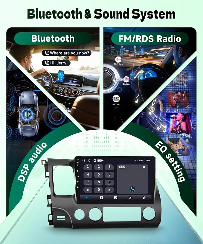 [5GHz-WiFi/Android 15] for Honda Civic 2006-2011 Wireless Carplay Android Car Stereo Support Wireless Android Auto with GPS Navigation AHD Backup Camera FM RDS Radio Receiver EQ SWC 2G+64G