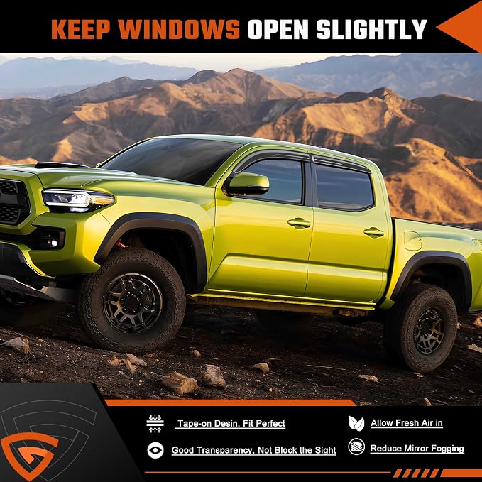 in-Channel Rain Guards Fit for 2016 2017 2018 2019 2020 2021 2022 2023 Toyota Tacoma Double Cab, Durable Side Windows Rain Guard, Wind Deflectors, 2016-2023 Tacoma Window Deflectors 4 PCS