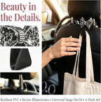 2PCS Bling Bow Car Seat Headrest Hooks, S Type Crystal Rhinestone Bowknot Auto Seat Back Storage Hooks, Diamond Cute Bow Vehicle Storage Organizer, Universal for Purses Bags Groceries(Black)