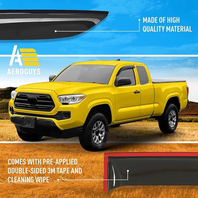 Extra Durable Window Deflectors Tape-On Visors Rain Guards Fit for Toyota Tacoma 2016-2023 Access Cab/Double Cab, Sun Visors, Wind Vent for Shades, Exterior Car Accessories - 2pcs. AG0775