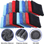 30 Pcs 16 x 16 Inch Edgeless Microfiber Plush Towels for Cars Detailing Drying Wash Polishing Absorbent Cleaning Cloths, 500 GSM (Blue, Light Blue, Black, Grey, Red)