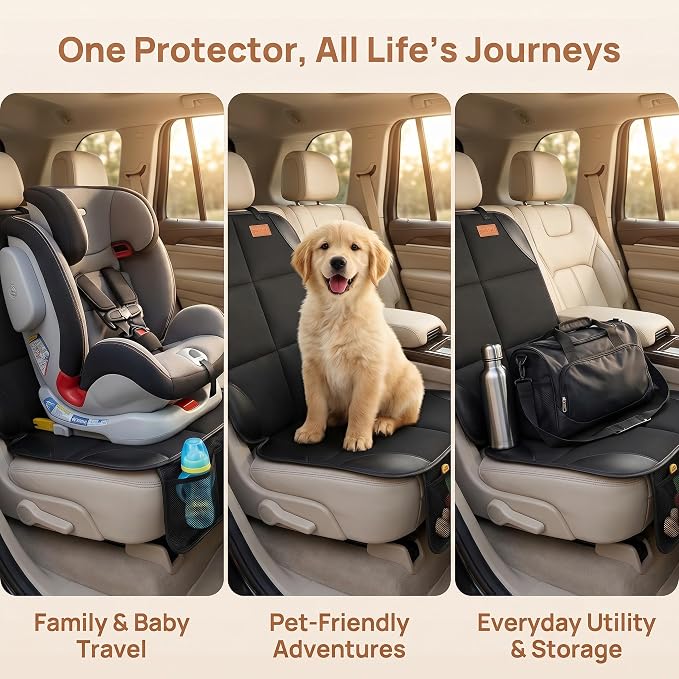 2 Pack in Gift Box Car Seat Protector, Protect Child Seats with Thickest Padding and Non-Slip Backing Mesh Pockets for Baby and Pet, Sedan SUV Truck (Black)
