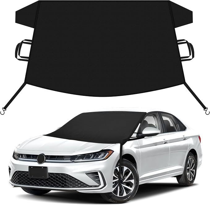 Car Snow Cover Compatible for Volkswagen Jetta | Windshield Cover for Ice and Snow with S-Hook Straps | Heavy-Duty 600D Oxford Winter Car Cover, Waterproof & Anti-Slip