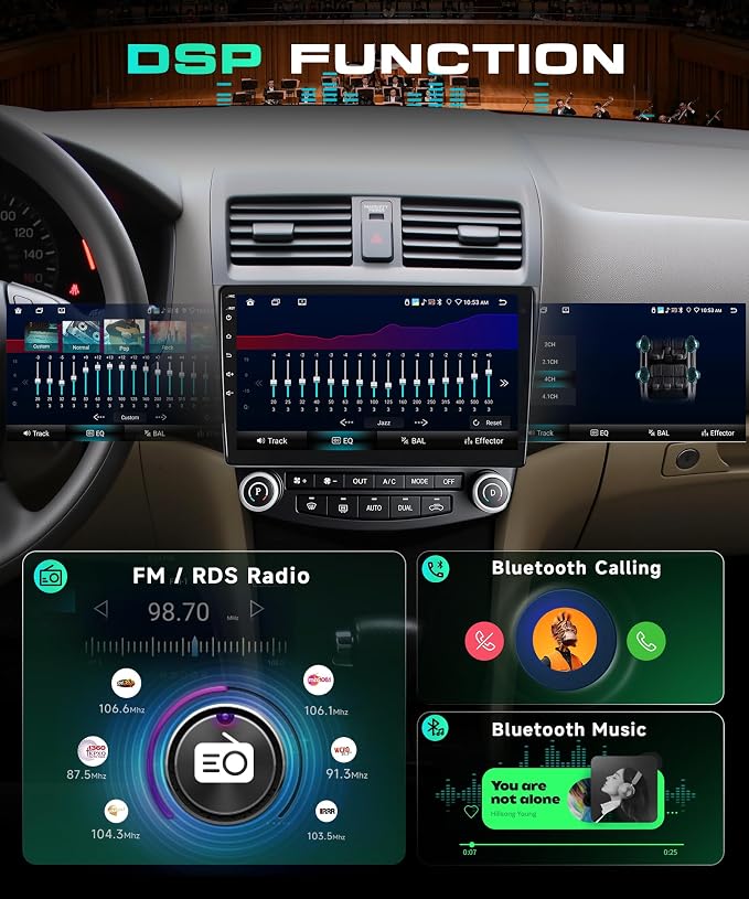 8Core 6G+128G Android 15 Car Stereo for Honda Accord 2003-2007, Car Radio Wireless Carplay Android Auto GPS WiFi 10.1'' Touchscreen DSP Bluetooth 5.0 FM/RDS SWC Backup Camera