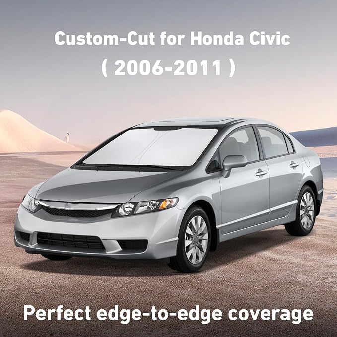 Windshield Sunshade Compatible for Honda Civic 2006-2009 2010 2011, Sun Visor for Front Windshield & Window Sun Shade Cover, UV Heat Blocker & Protector, Car Accessories