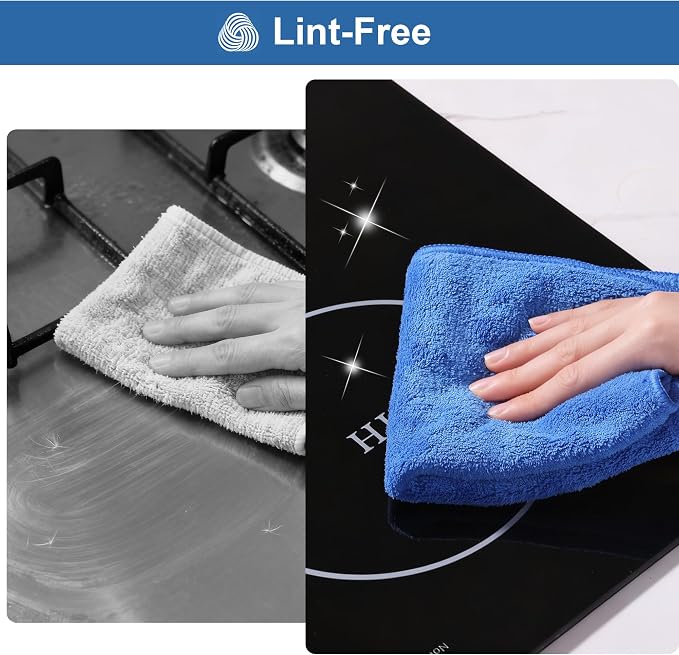 Microfiber Cleaning Cloths 18 Packs, 11.8" x 11.8" Blue Reusable Kitchen Towels, Lint-Free Cleaning Rags, Super Absorbent Cleaning Cloths for Kitchen, Car, and Household Cleaning