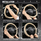 Bling Diamond Beige Leather Steering Wheel Cover, White Sparkly Crystal Glitter Rhinestones Universal Fit 14" 1/2-15" Car Wheel Protector for Women Girl Fit Suvs,Vans,Sedans,Trucks, Beige