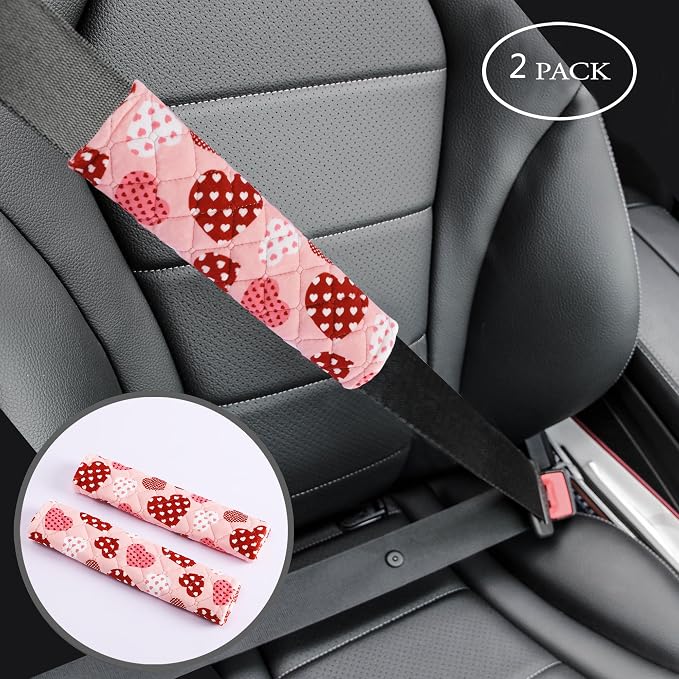 Soft Auto Seat Belt Cover Seatbelt Shoulder Pad Cushions 2 PCS for a More Comfortable Driving Universal Fit for All Cars and Backpack Cute Pink Heart