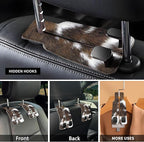 Car Seat Headrest Hook, Universal Leather Cute Hanger Holder Hook, Storage Organizer Interior Accessories for Purse Bags Handbag Brown White Cowhide