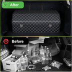 Trunk Organizer with Lid for Car Foldable Storage Box Heavy Duty PU Leather Cargo Organizer for SUV Sedan Waterproof (Black, Large)