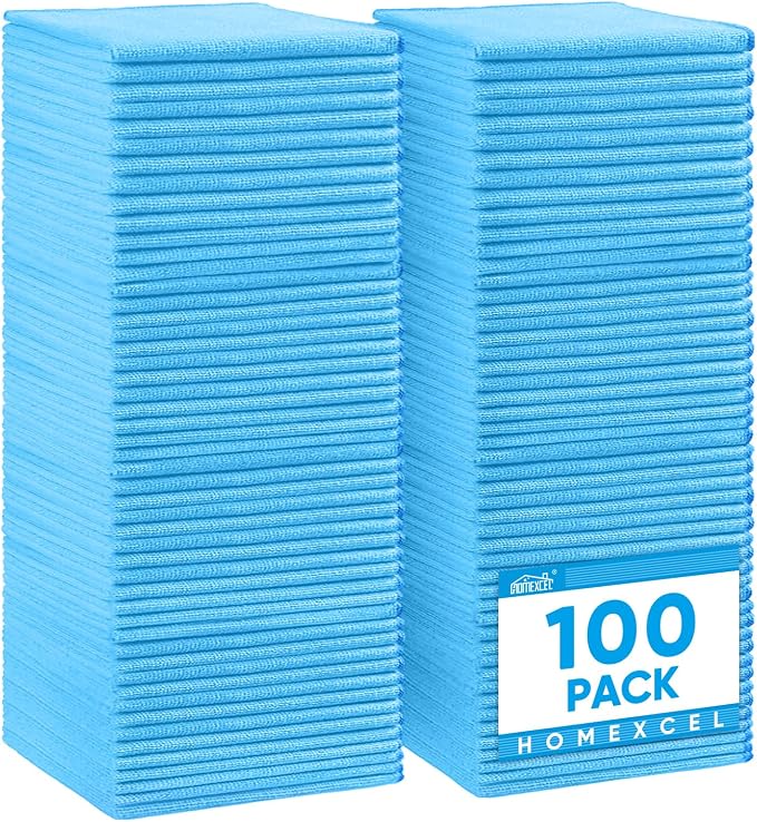 Blue Microfiber Cleaning Cloth 100 Pack, Microfiber Towel for Cars, Lint Free, Scratch-Free, Highly Absorbent, and Cleaning Rags for House, Window and Glass, Cars, TV Screen 11.5 X11.5 inch