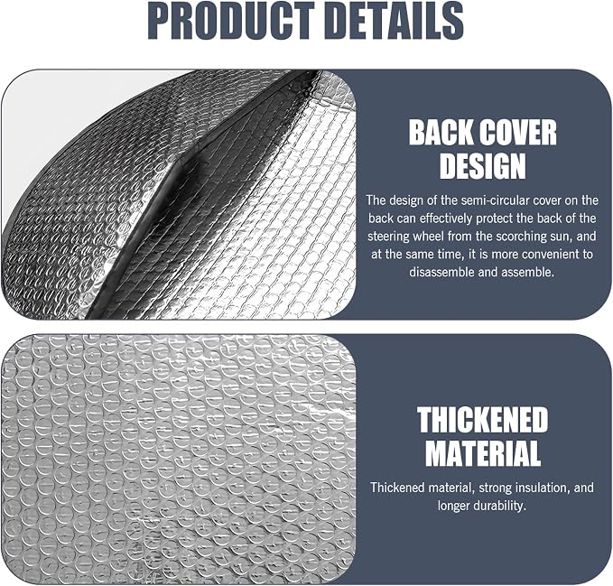 Car Steering Wheel Sun Shade, Steering Wheel Cover, Sun Heat Shield Anti-Heat Aluminum Foil Steering Wheel Shade, Heat Shield, Universal Car UV Protector (18.11 x 18.11Inch)