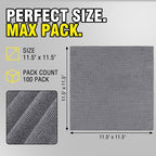 Shop Towels, 100 Pack - 11.5"x 11.5" Commercial Grade Work Rags for Cars, Microfiber Cleaning Cloths Bulk Detailing Cloth for Automotive Mechanic Garage Housekeeping Restaurant - Grey