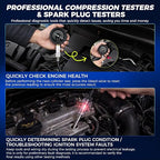 13PCS Compression Tester Kit, 0-300 PSI Triple-Scale Gauge with Fluorescent Dial, 5 Metal Adapters M10-M18 & 2 Spark Plug Testers, for Gasoline Engines Cars Trucks ATV Small Engines
