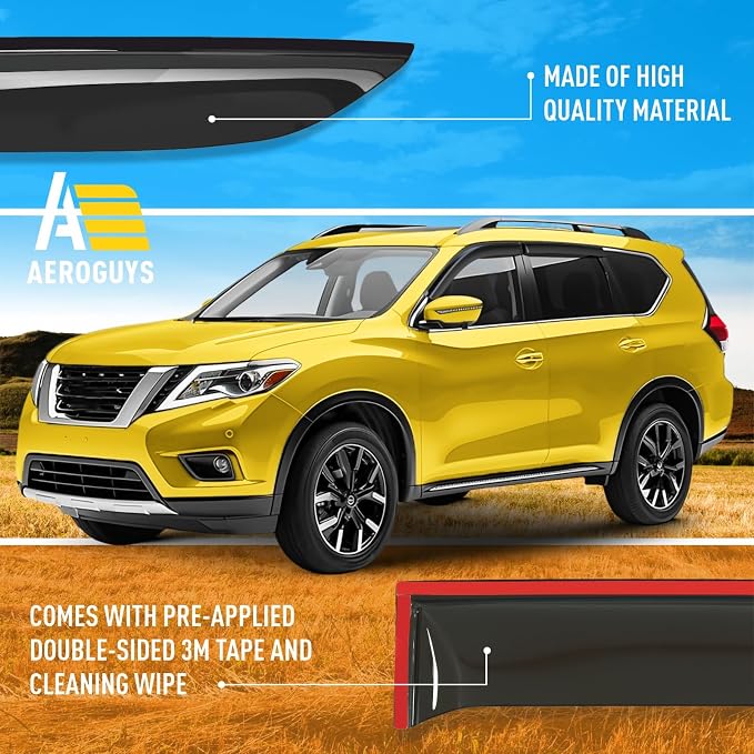 Extra Durable Window Deflectors Tape-On Window Visors Rain Guards Fit for Nissan Pathfinder 2013-2020, Sun Visors, Wind Vent for Shades, Exterior Car Accessories - 4pcs. AG0101