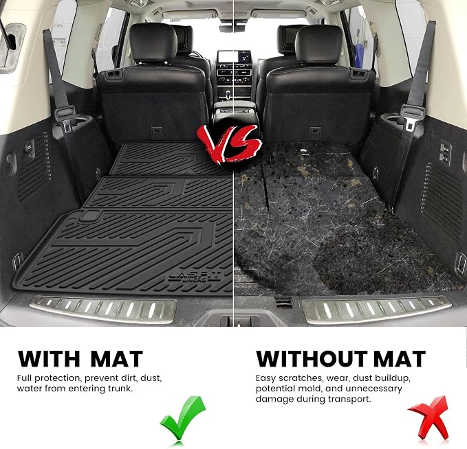 Cargo Mat & Backrest Mats for Nissan Armada/Infiniti QX80 2019-2024, All Weather TPE Custom Fit Easy Clean Durable No-Curling Trunk Mat for Armada & QX80, Black