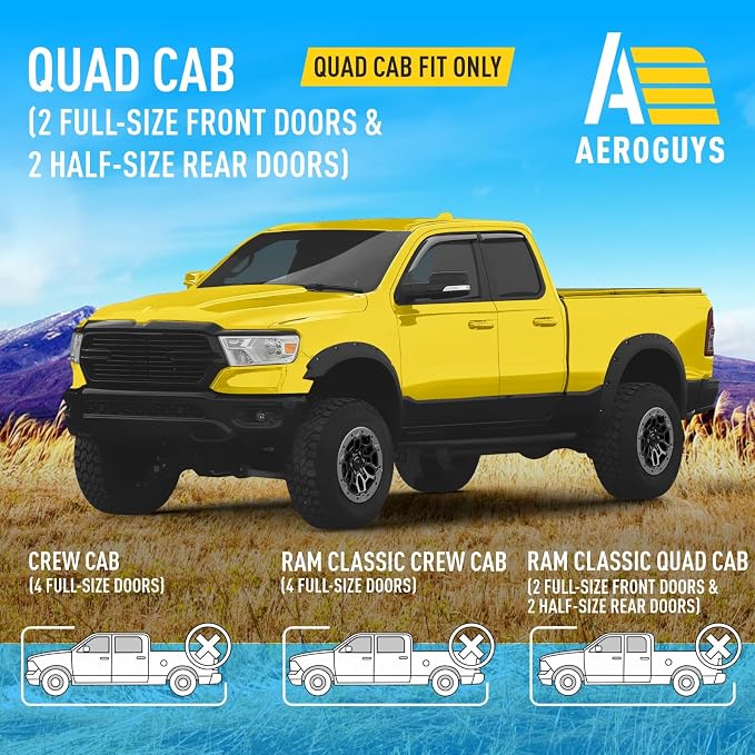 Extra Durable Window Deflectors Tape-On Window Visors Rain Guards Fit for Dodge Ram 1500 2019-2026 Quad Cab, Sun Visors, Wind Vent for Shades, Exterior Car Accessories - 4pcs. AG0035
