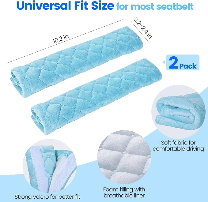 Soft Auto Seat Belt Cover Seatbelt Shoulder Pad Cushions 2 PCS for a More Comfortable Driving Universal Fit for All Cars and Backpack Light Blue