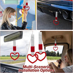 2 Pcs Heart Shaped Car Handle Strap – JD M Drift Charm Rear Bumper Warning Ring Decor for Car Interior Exterior, Subway Bus Handle Accessory, Cute Heart Car Decor Gift for Drivers (Red-Silver)