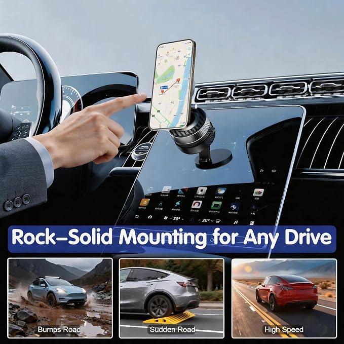 Magnetic Phone Holder for Car Wireless Charging, 15W Fast Wireless Car Charger with Vacuum Suction, 360° Adjustable Magnetic Mount for Dashboard & Windshield, Hands-Free for MagSafe iPhone & Android