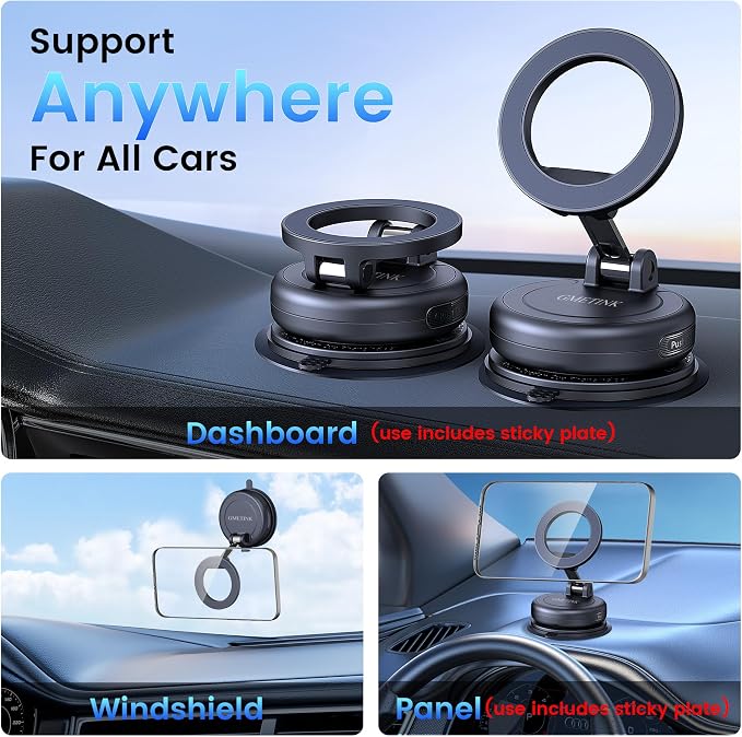 Car Phone Holder for Magsafe | 360° Rotation and Dual-axis Adjustment, Up to 78LBS Suction, Compatible with Magsafe Case,for iPhone,Galaxy Ultra/26+/26