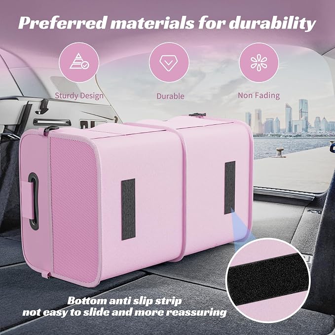 Trunk Organizer for Car - 70L Collapsible Car Storage with 11 Pockets & Reinforced Handles, SUV Trunk Organizers for Grocery Cargo(Pink)