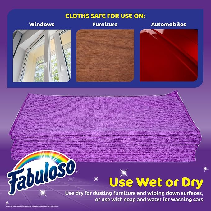 Microfiber Cleaning Cloths for Home & Car, Lint-Free Scratch-Free Rags for Glass, Kitchen & Wood, Reusable Machine Washable, Absorbent for Dusting & Wiping, Purple, 13 x 13 in, 12 Count