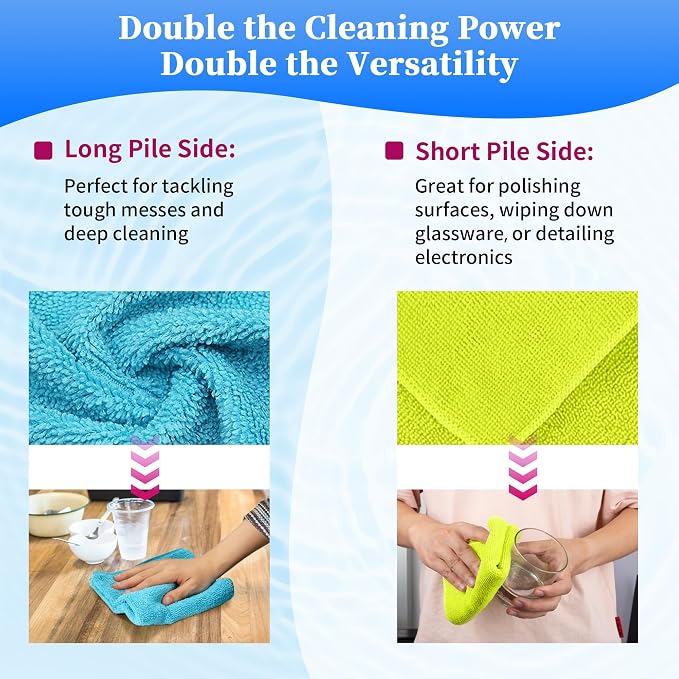 Microfiber Cleaning Cloth - Pack of 24, Multi-Functional Towels, Size: 12 x 16 in, Highly Absorbent Rags, Lint-Free, Streak-Free for Car, Kitchen, Home, Office