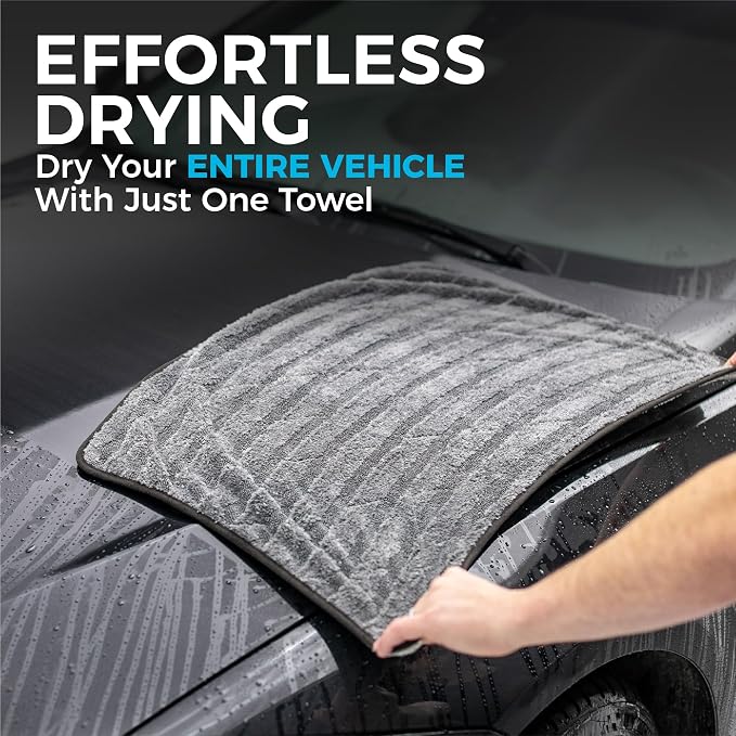 Gauntlet Car Drying Towel, Ultra-Absorbent 70/30 Blend Korean Microfiber, Dries Vehicles Faster Without Scratching, 900 GSM, 20x30 Inches, Ice Grey/Grey, 1-Pack