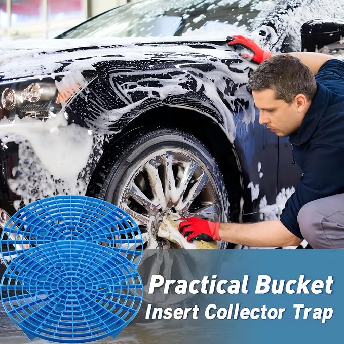 Car Wash Bucket Insert Grit Traps for Car Washing Detailing Kit Accessories Cleaning Tool Fits 12 Inch Diameter Bucket or 3-5 Gallon(Blue,4 Pieces)