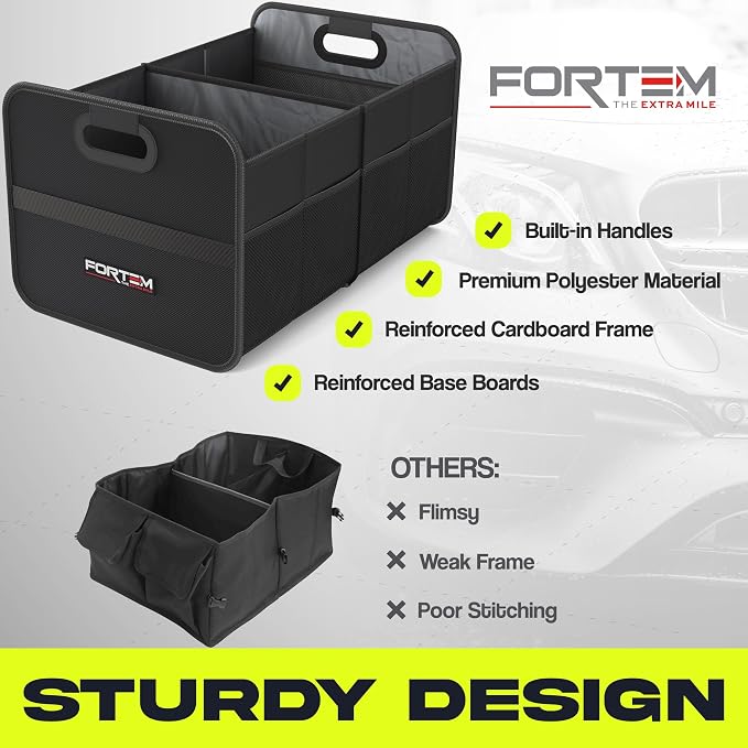 Car Trunk Organizer, Collapsible Two Compartment Organizer, Foldable SUV & Truck Storage for Car Accessories for Women Men, Non Slip Bottom, Sturdy Side Walls, Strong Handles, 45L