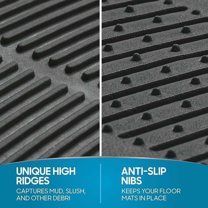ProLiner Floor Mats for Cars Trucks SUV, 2-Piece All-Weather Car Mats with Universal Fit Design, Durable Car Floor Mats with Capture Ridges, Waterproof Rubber Floor Mats for Cars (Gray)