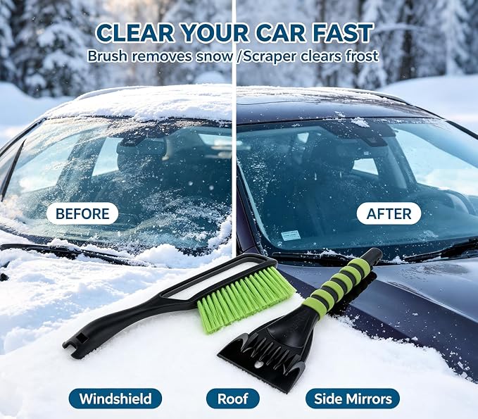 14-Inch Ice Scraper & Snow Brush Combo – Non-Slip Comfort Grip, Impact-Resistant ABS, -40°F Bristles, and Storage Bag Included – Must-Have Winter Tool for Vehicles