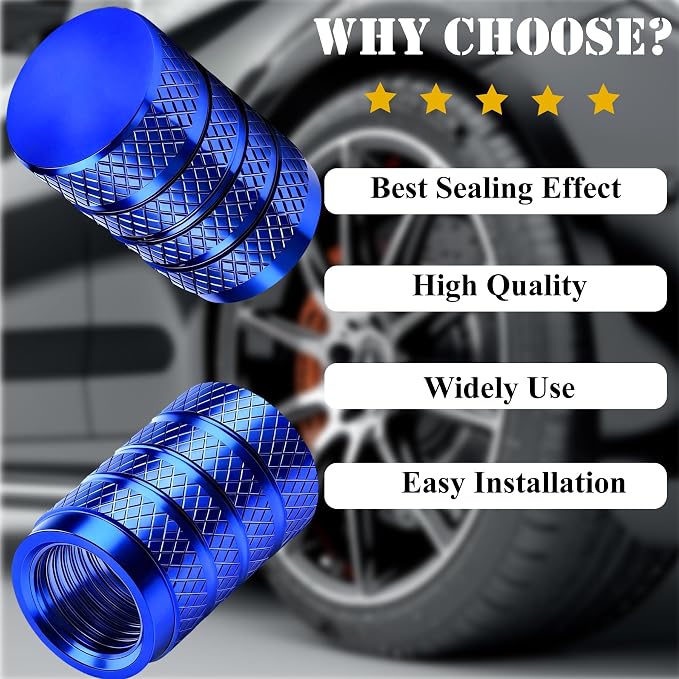 8PCS Tire Valve Stem Caps, Dust Proof, Anodized Aluminum Universal Tire Valve Stem Covers for Cars, SUV, Trucks, Bikes, Motorcycles, Bicycles(Blue)