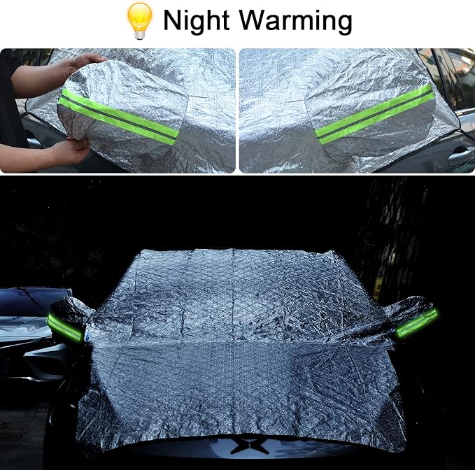 Large Car Windshield Cover for Ice and Snow,Sun Shade UV Protection Cover, Padded Cotton Aluminum Insulate Layer Car Frost Cover Fits Most Car 90.5inch*94.4inch*54.3inch with Extra Ice Scraper