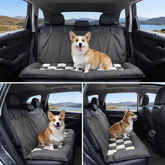 Dog Bed for Car Back Seat, Soft Backseat Dog Bed Hammock, Non-Slip Pet Car Seat Cover for Back Seat, Pet Travel Bench Sofa for Cars/Small SUVs/Sedan, Dark Gray