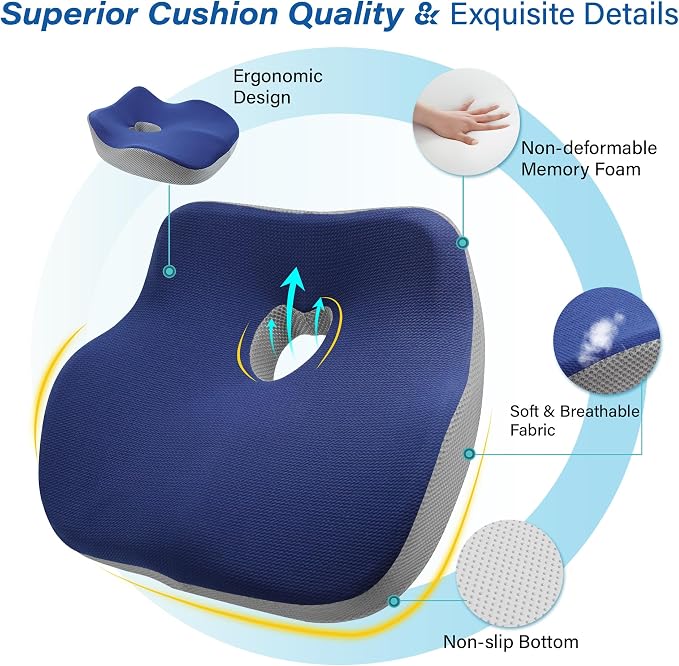 Car Seat Cushion for Driving, Car Seat Pillow for Short Drivers | Ergonomic Memory Foam Seat Cushion for Pain Relief, Adult Booster Seat for Car, Butt Cushion for Car, Truck, Blue&Gray