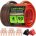 4 Gauge Battery Cable CCA Wire Kit, 50FT Each Red Black with Terminals Heat Shrink Tubes Low Voltage Primary Automotive Power Ground Cable for Car Audio Amp Subwoofer RV Wiring