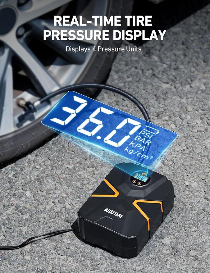 S1 Tire Inflator Portable Air Compressor 12V DC 150PSI with Digital Gauge, Auto Shut-Off Preset Pressure Fast Inflation, Compact Air Pump for Car Tires, Motorcycle, Bike, Ball, Inflatables