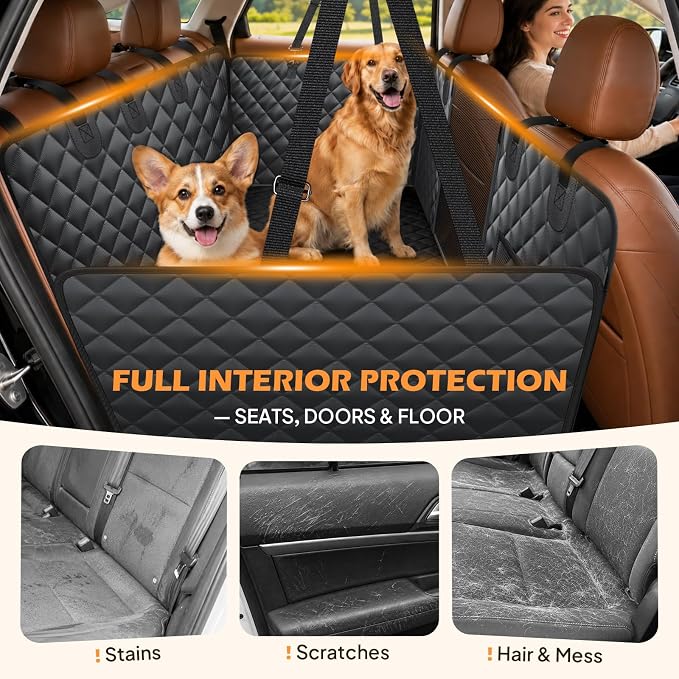 Hard Bottom Dog Car Seat Cover, Back Seat Extender for Dogs Holds 500lbs | Honeycomb board, Waterproof, non-slip dog hammock for car SUV back seat, fits most cars, Mesh window & 2 storage pockets