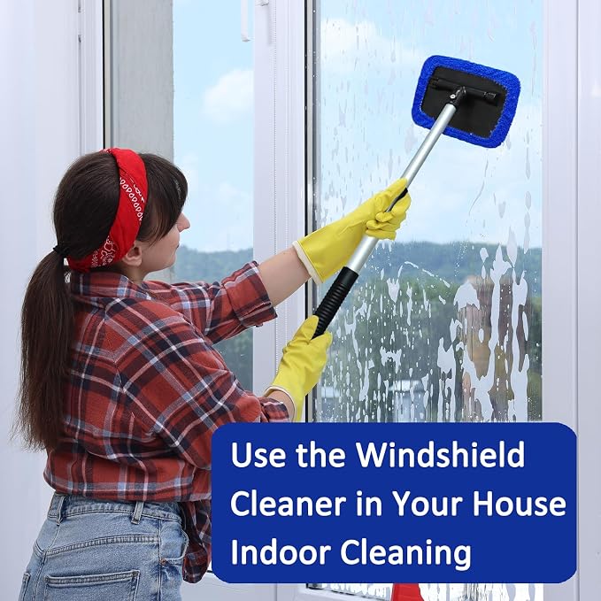 20 Pieces Windshield Cleaner Tool, Inside Car Windshield Cleaning Tool with 12 Microfiber Pads, 4 Spray Bottle, and Extendable Handles Car Window Cleaning Tool Kit, Blue