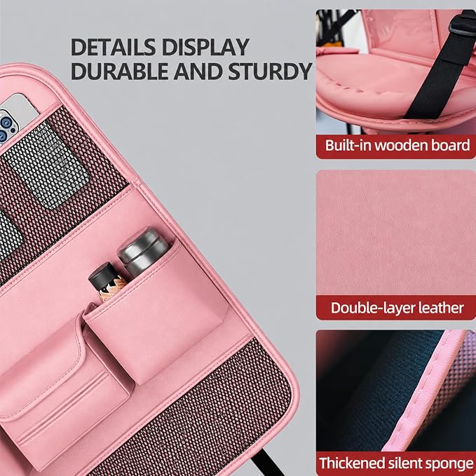 Car Seat Organizers,Multi-functional Back Seat Protectors, Storage Pouches, and Tray Holders (for Cars, Kids, Seat Back and Rear Seats)（Pink 1 Pcs）