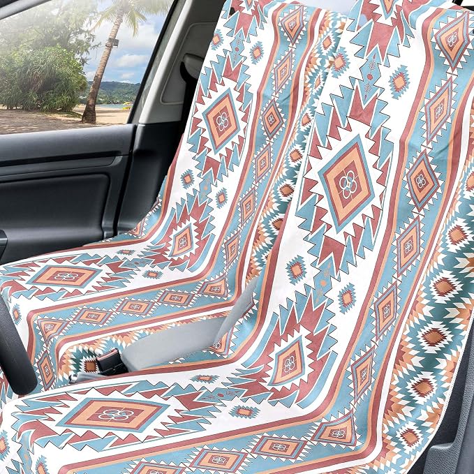 Car Seat Towel Covers with Storage Bag, 63 x 32 Inch Universal Non Slip Waterproof Sweat Protector for Car Truck, Gym Swimming Running, Machine Washable(2 Pack,Tuscon Aztec)