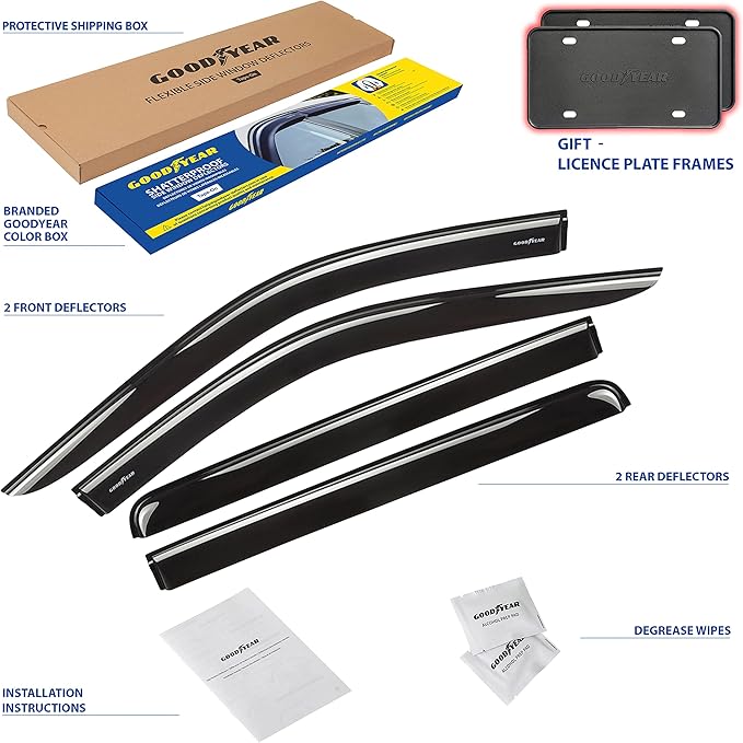 Goodyear Shatterproof Window Deflectors for Trucks Chevrolet (Chevy) Silverado/GMC Sierra 1500 2019-2026 Crew Cab, Tape-on Rain Guards, Vent Deflector, Vent Visor, Truck Accessories, 4pcs - GY008941