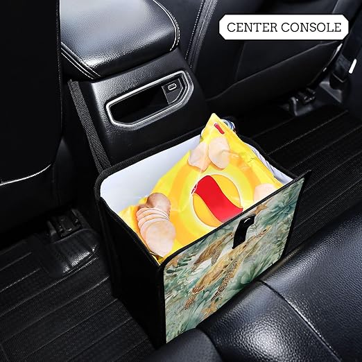 Car Trash Can Organizer Bin with Adjustable Strap for Back Front Seat Console Waterproof Leakproof Collapsible Portable 8.66 Inch Sea Turtle Starfish Plants