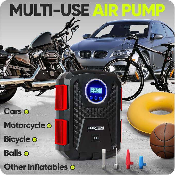 Tire Inflator Portable Air Compressor, Air Pump for Car Tires and Bikes, Car Tire Pump w/Auto Shut Off, 150 PSI, 12V DC, LED Light, Carrying Case, for Men, Women