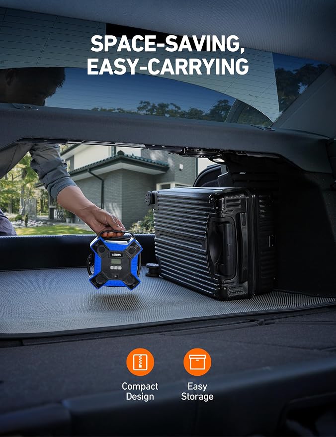 Tire Inflator Portable Air Compressor 160PSI, 12V DC (NO AC) 10Ft Cord with Integrated Metal Structure, LED Light Air Pump for Car Tires, Bicycles, Motorcycles and Other Inflatables(Blue)