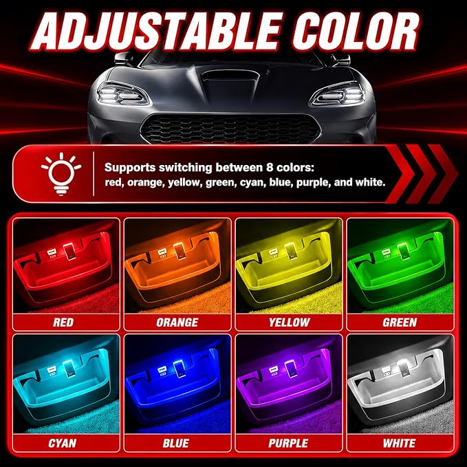 Mini USB Light for Car,8 Color RGB Dynamic Interior Car Lights with Adjustable Color & Brightness,Portable USB Ambient Lighting Cars Interior Accessories for Most Vehicles